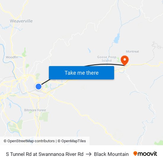 S Tunnel Rd at Swannanoa River Rd to Black Mountain map