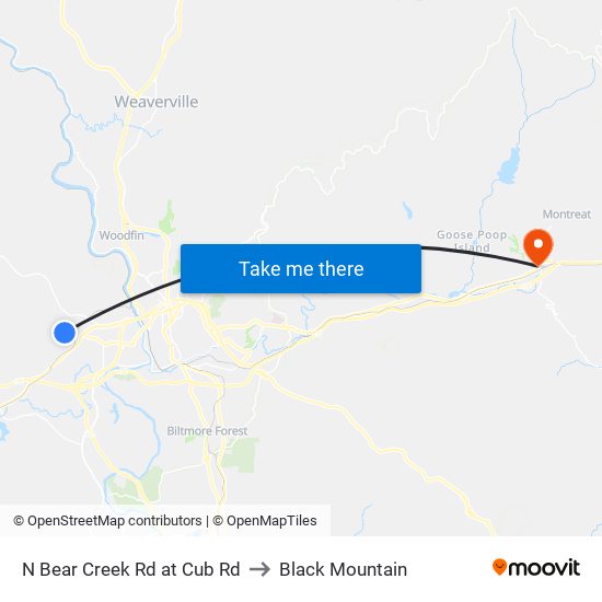 N Bear Creek Rd at Cub Rd to Black Mountain map