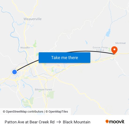 Patton Ave at Bear Creek Rd to Black Mountain map