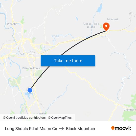 Long Shoals Rd at Miami Cir to Black Mountain map