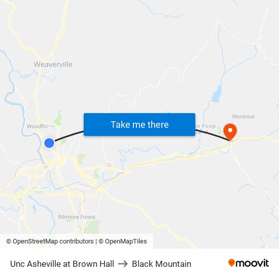 Unc Asheville at Brown Hall to Black Mountain map