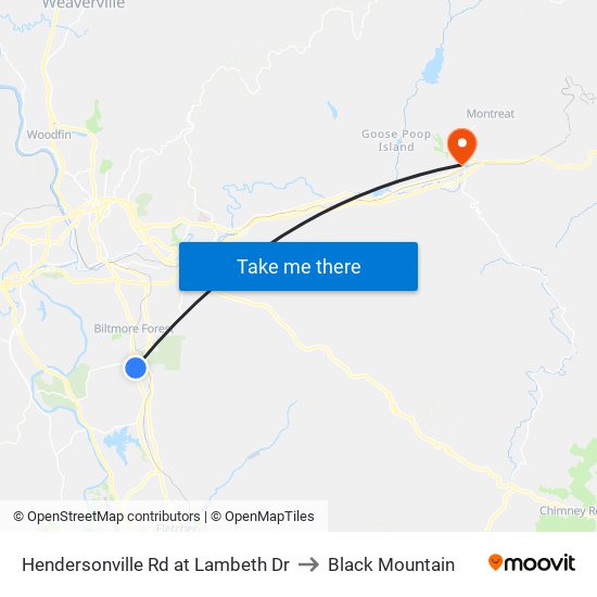 Hendersonville Rd at Lambeth Dr to Black Mountain map