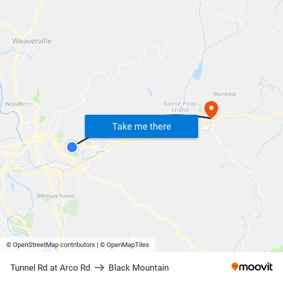 Tunnel Rd at Arco Rd to Black Mountain map