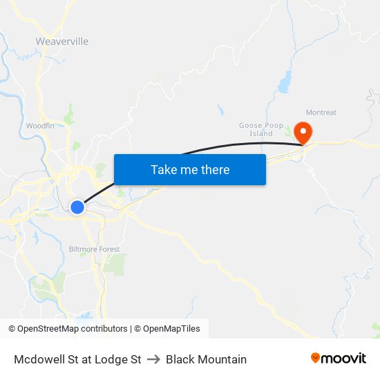 Mcdowell St at Lodge St to Black Mountain map
