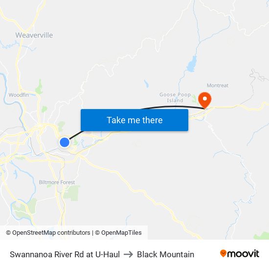 Swannanoa River Rd at U-Haul to Black Mountain map
