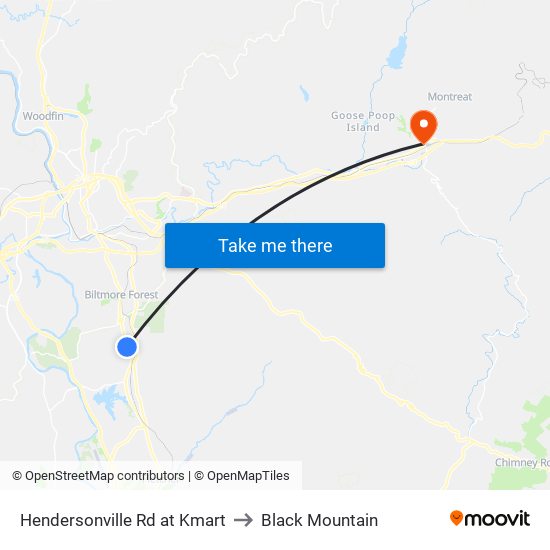 Hendersonville Rd at Publix to Black Mountain map