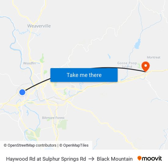 Haywood Rd at Sulphur Springs Rd to Black Mountain map