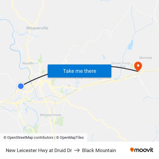 New Leicester Hwy at Druid Dr to Black Mountain map