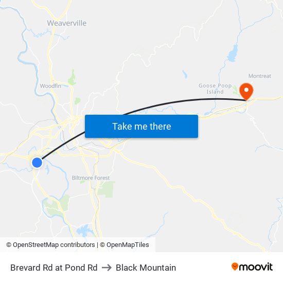 Brevard Rd at Pond Rd to Black Mountain map