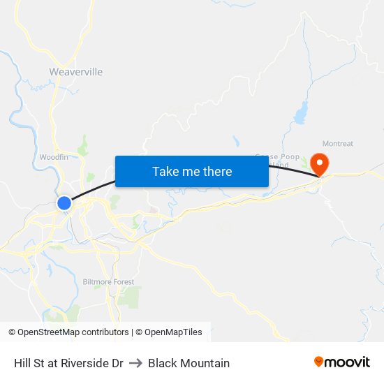 Hill St at Riverside Dr to Black Mountain map