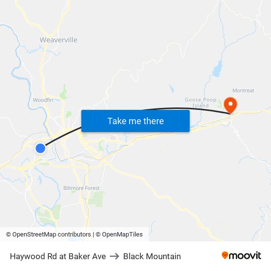 Haywood Rd at Baker Ave to Black Mountain map