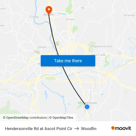 Hendersonville Rd at Ascot Point Cir to Woodfin map
