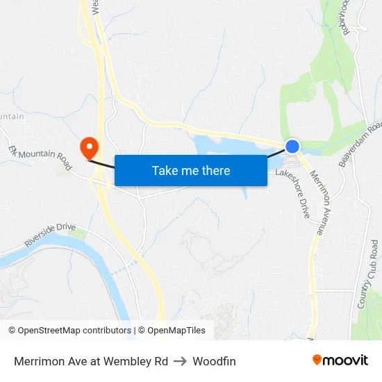Merrimon Ave at Wembley Rd to Woodfin map