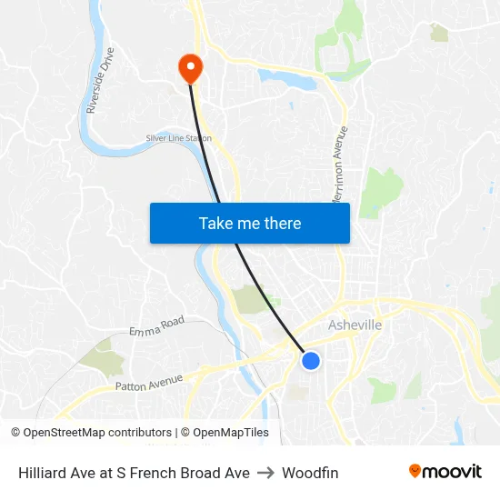 Hilliard Ave at S French Broad Ave to Woodfin map