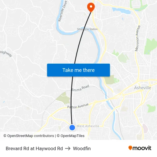 Brevard Rd at Haywood Rd to Woodfin map