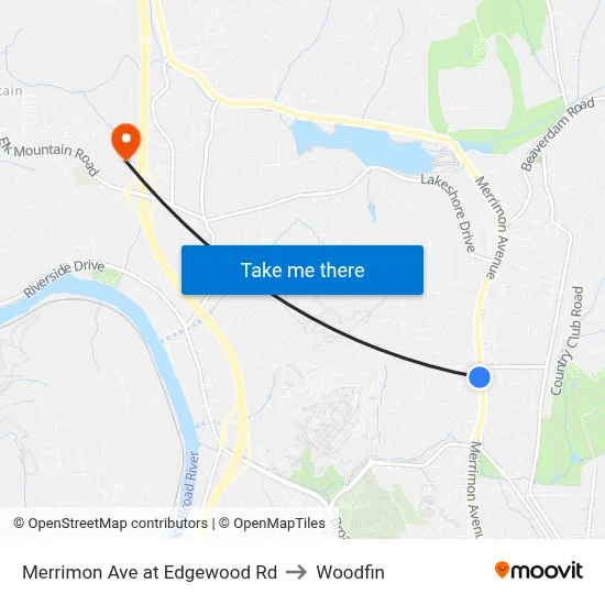 Merrimon Ave at Edgewood Rd to Woodfin map