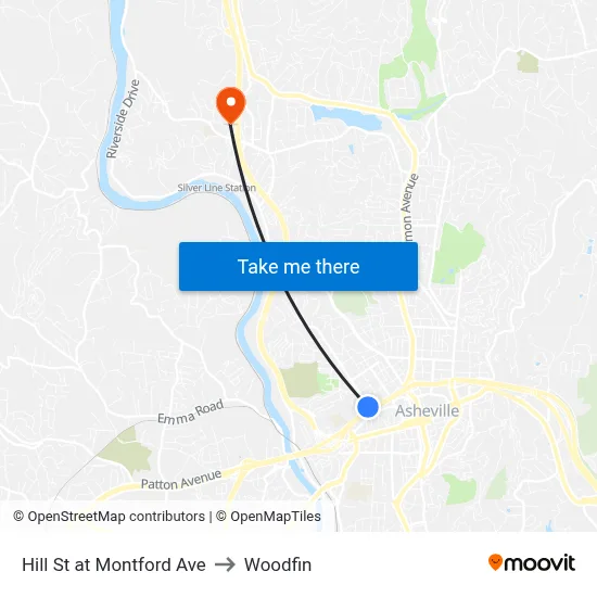 Hill St at Montford Ave to Woodfin map