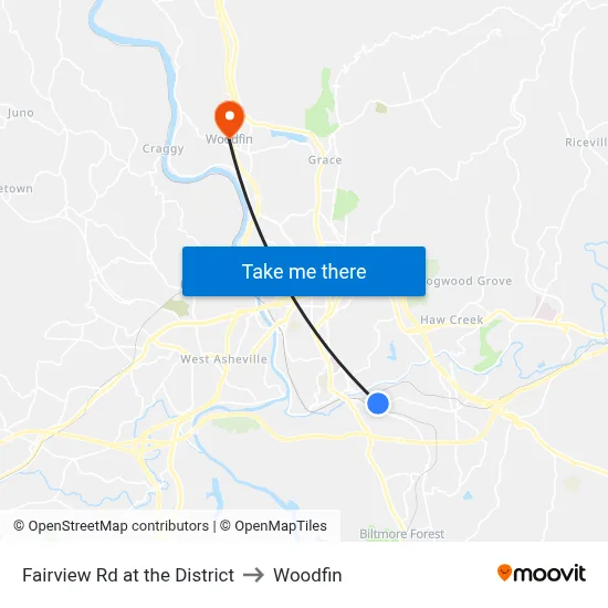 Fairview Rd at the District to Woodfin map