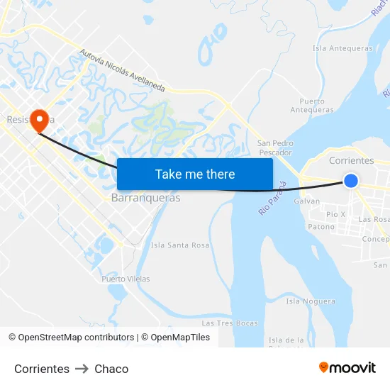 Corrientes to Chaco map