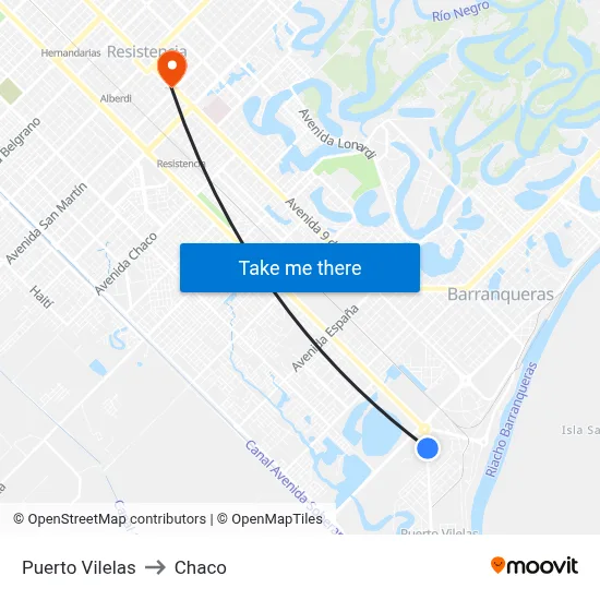 Puerto Vilelas to Chaco map