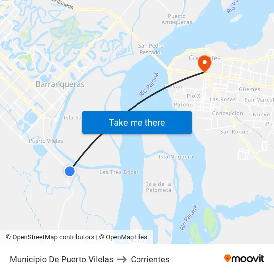 Municipio De Puerto Vilelas to Corrientes map