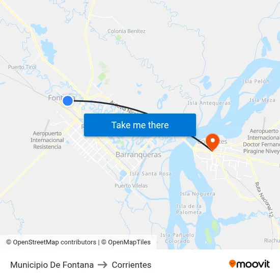 Municipio De Fontana to Corrientes map