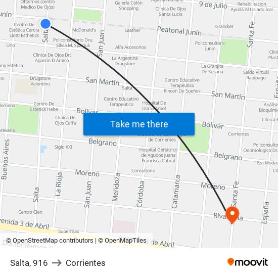 Salta, 916 to Corrientes map