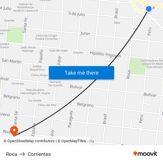 Roca to Corrientes map