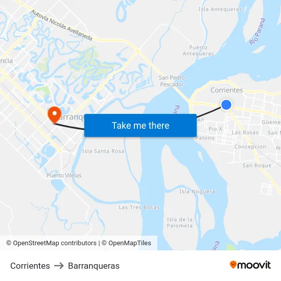 Corrientes to Barranqueras map