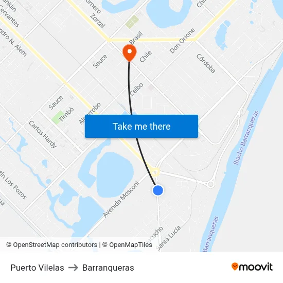 Puerto Vilelas to Barranqueras map