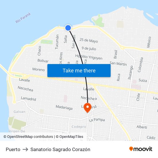 Puerto to Sanatorio Sagrado Corazón map