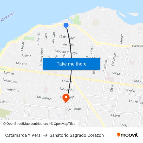 Catamarca Y Vera to Sanatorio Sagrado Corazón map