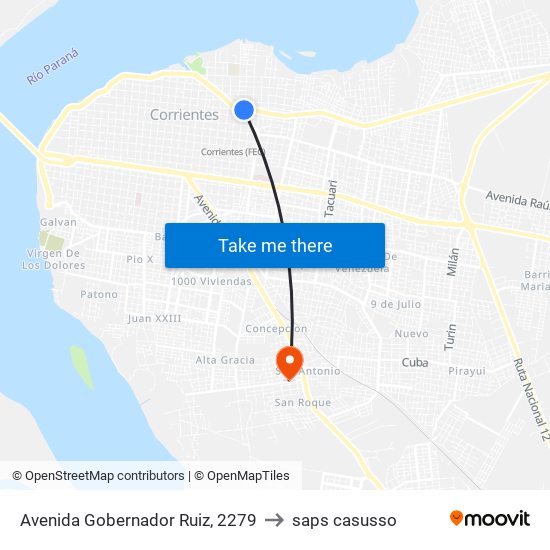 Avenida Gobernador Ruiz, 2279 to saps casusso map