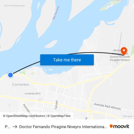 Puerto to Doctor Fernando Piragine Niveyro International Airport (CNQ) (Aeropuerto Internacional de Corriente map