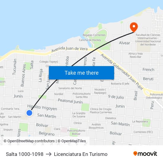 Salta 1000-1098 to Licenciatura En Turismo map