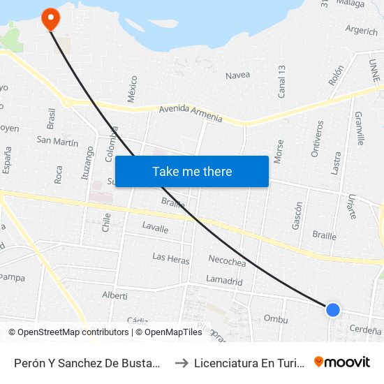 Perón Y Sanchez De Bustamante to Licenciatura En Turismo map