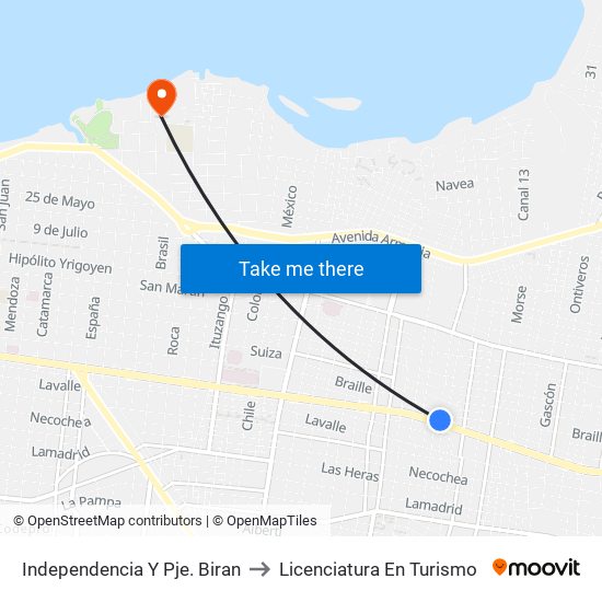 Independencia Y Pje. Biran to Licenciatura En Turismo map