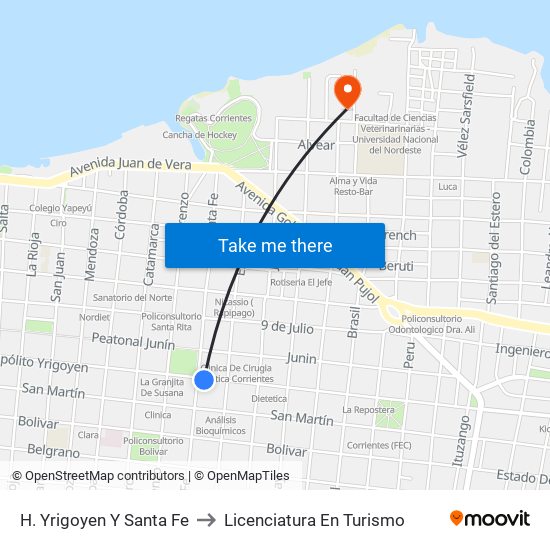 H. Yrigoyen Y Santa Fe to Licenciatura En Turismo map