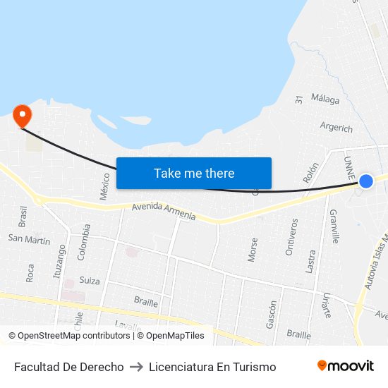 Facultad De Derecho to Licenciatura En Turismo map