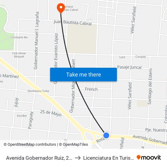 Avenida Gobernador Ruiz, 2279 to Licenciatura En Turismo map