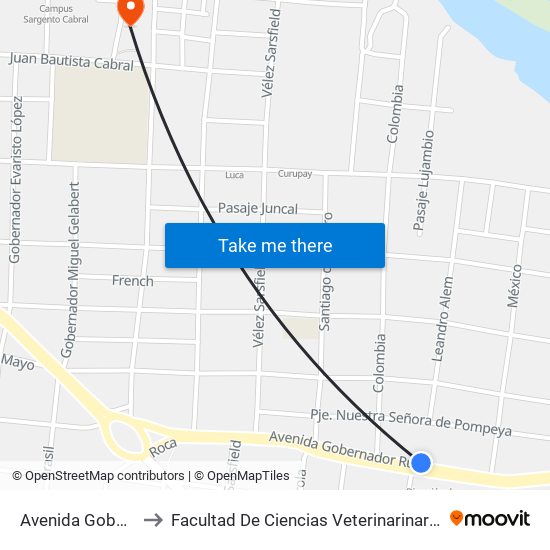 Avenida Gobernador Ruiz, 2700 to Facultad De Ciencias Veterinarinarias - Universidad Nacional Del Nordeste map