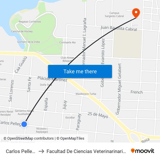 Carlos Pellegrini X Santa Fe to Facultad De Ciencias Veterinarinarias - Universidad Nacional Del Nordeste map