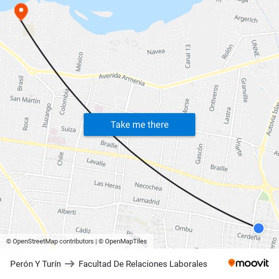 Perón Y Turín to Facultad De Relaciones Laborales map