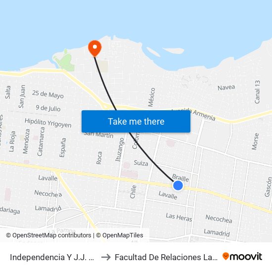 Independencia Y J.J. Castelli to Facultad De Relaciones Laborales map