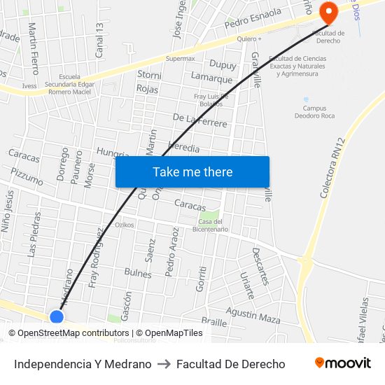 Independencia Y Medrano to Facultad De Derecho map