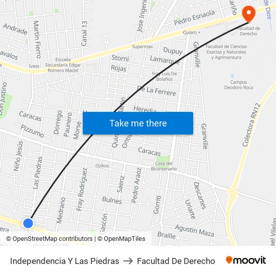 Independencia Y Las Piedras to Facultad De Derecho map
