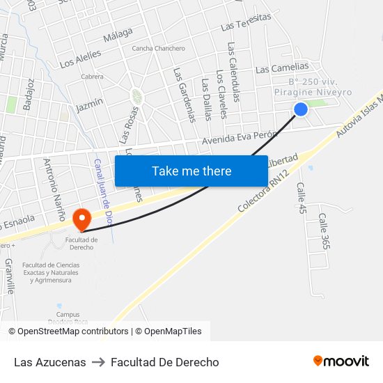 Las Azucenas to Facultad De Derecho map