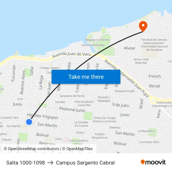 Salta 1000-1098 to Campus Sargento Cabral map