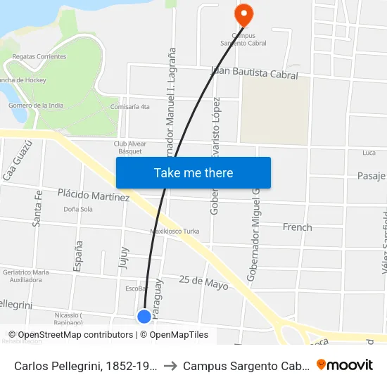Carlos Pellegrini, 1852-1900 to Campus Sargento Cabral map