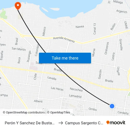 Perón Y Sanchez De Bustamante to Campus Sargento Cabral map